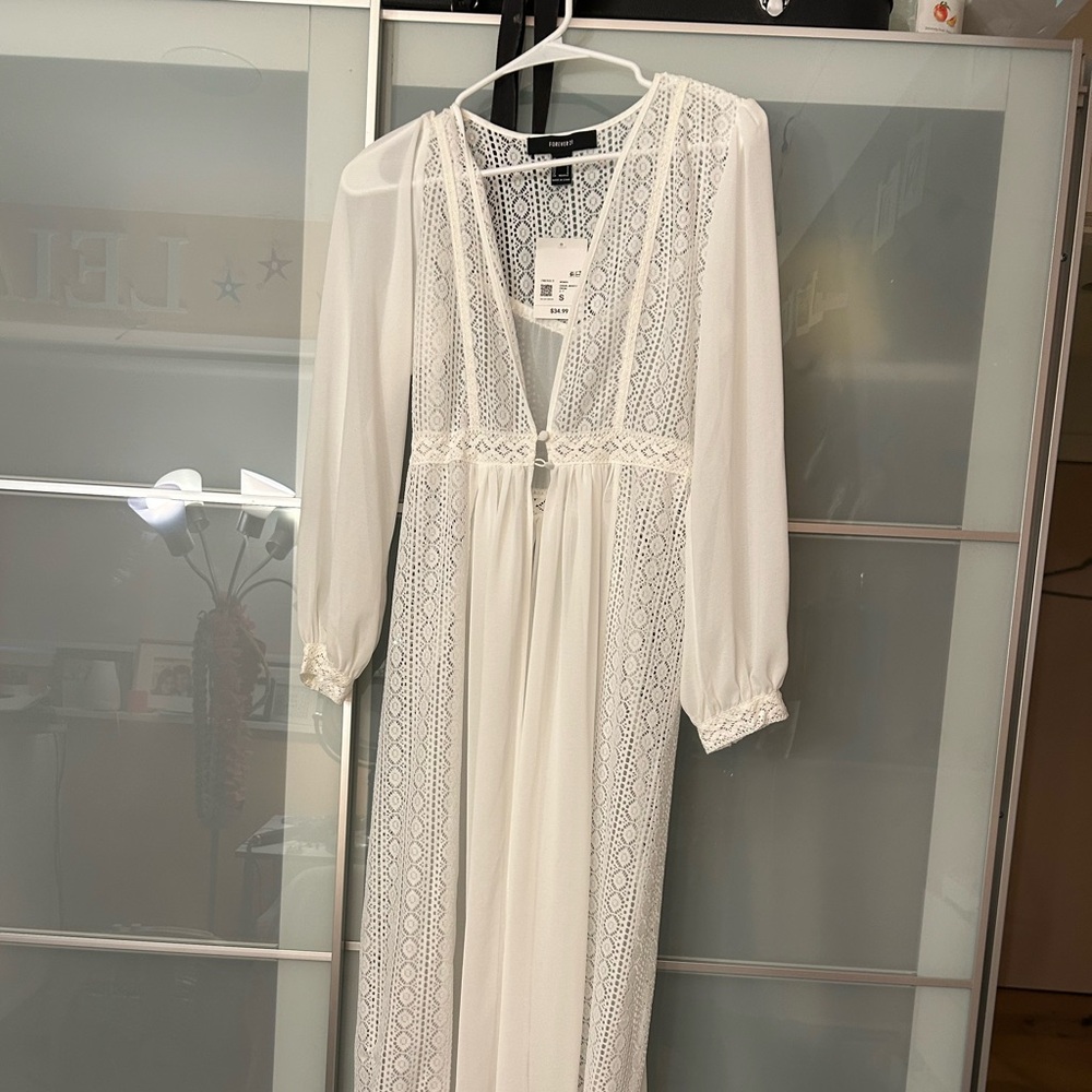 Forever 21 White Long Swim Suit Cover Up Size S NEW WITH TAGS
